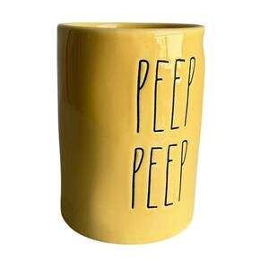 Rae Dunn PEEP PEEP Yellow Ceramic Vessel Vase Canister Easter Decor